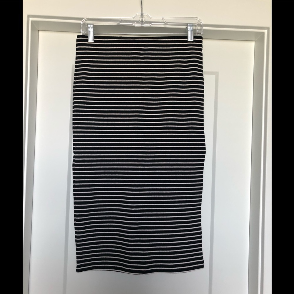Striped black and white knit pencil skirt